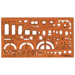 Möblierungsschablone - Architekt-Werkplanschablone | 225mm x 125mm | orange-transparent