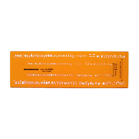 Schriftschablone für Fineliner - 3,5 mm und 5 mm - Kunststoff orange - Transparent